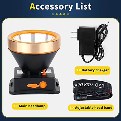 Super Bright Coon Hunting Light, Rechargeable LED Headlamp with 2 Light Modes, Waterproof Adjustable Hard Hat Headlight, Gold Miner Style Torch for Hunting, Fishing, Hiking, Camping, Outdoor Adventure - color: Gold-Yellow Light