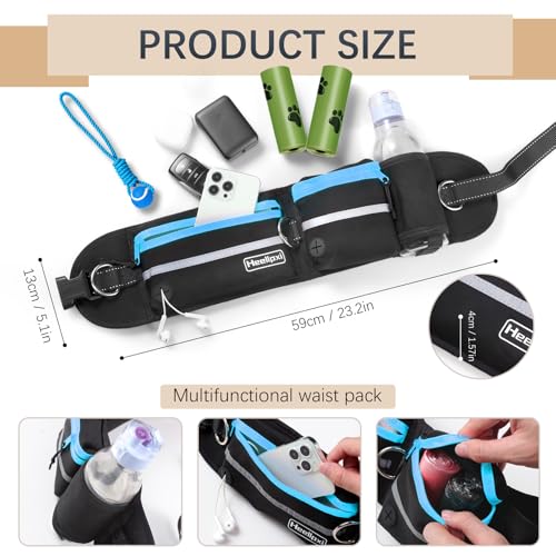 Hands-Free Waist Leash with Pouch for Two Dogs,Reflective Stitching, Dual Handle & Bungee Retractable Design – Ideal for Medium to Large Dogs (Blue) – Dog Walking Accessories - color: Blue