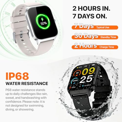 Smart Watch for Women Men,(Answer/Make Call) 1.83'' HD Fitness Activity Tracker Smartwatch for Android iPhone iOS Compatible,IP68 Waterproof Step Counter with Sleep Monitor (Modern, Starlight, 1.83) - color: Starlight
