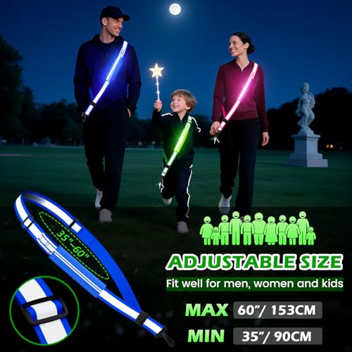 LED Reflective Belt Sash, Rechargeable LED Light Night Safety Walking Gear, High Visibility Adjustable Reflective Gear for Runners Walkers Cyclists at Night (Blue) - color: Blue