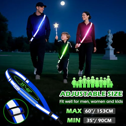 LED Reflective Belt Sash, Rechargeable LED Light Night Safety Walking Gear, High Visibility Adjustable Reflective Gear for Runners Walkers Cyclists at Night (Blue) - color: Blue
