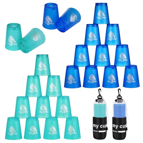yeesport 24 Sport Stacking Cups Blue/Green Training Set for Kids & Adults - color: Blue-green