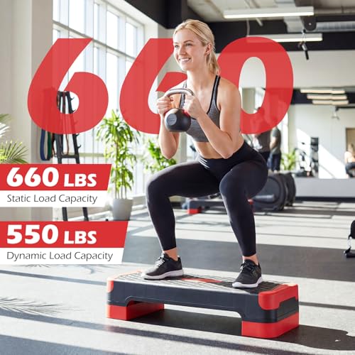 Goplus 3-in-1 Aerobic Step Platform, 600 LBS Adjustable Exercise Stepper - color: Red