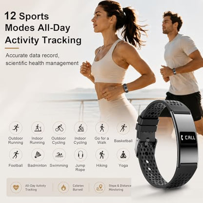Efolen Smart Bracelet for Women Men, Activity Fitness Tracker, Smart Wristband with Heart Rate/Blood Oxygen/Sleep Monitor/Pedometer, IPX8 Waterproof Slim Smart Watch for Android iPhone, 2 Bands, Black - color: Black