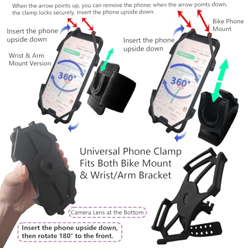 360° Rotatable Wrist Phone Armband, 2-in-1 Detachable Bike Phone Mount Holder for 4.4-7.2 Inch iPhone 15/14/13, Samsung Galaxy, Universal Cell Phone Holder for Running, Cycling, Hiking