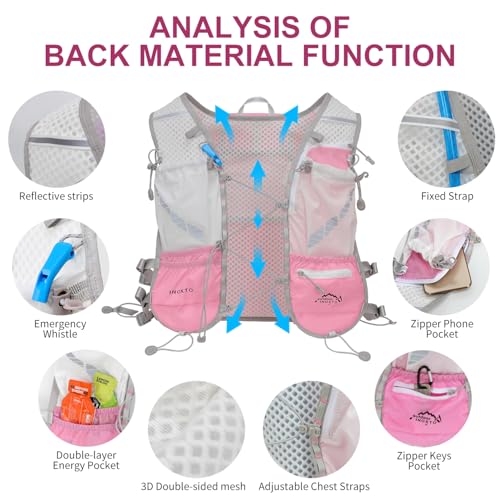 IX INOXTO Running Vest Hydration Backpack, Lightweight Running Backpack Hydration Pack with 1.6L Water Bladder Daypack for Trail Running Hiking Cycling Race Marathon for Women Men - color: Pink