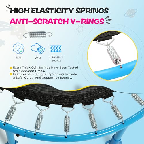 SkyBound 36 Inch Indoor Trampoline for Kids - Kids Trampoline Indoor with Handle - Toddler Trampoline with Upgraded 2.0mm Steel Pipe and Handlebar - Mini Indoor Trampoline for Kids Age 3 and Above - style: Rocket