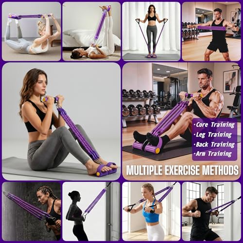 Upgraded Pedal Resistance Band with 4x25 lbs Resistance Tubes Multifunction Home Gym Workout Equipment for Sit Up & Calves Back ABS Leg Hip Arm Exercise - color: Black+Red