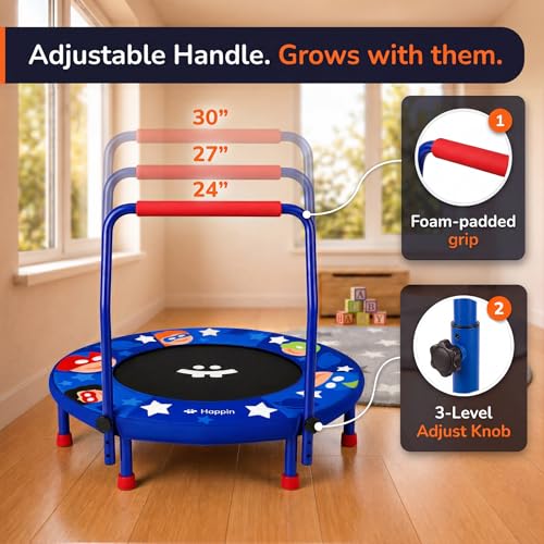Happin 36" Toddler Trampoline for Kids with Handlebar, Foldable Indoor Mini - color: Blue and Red