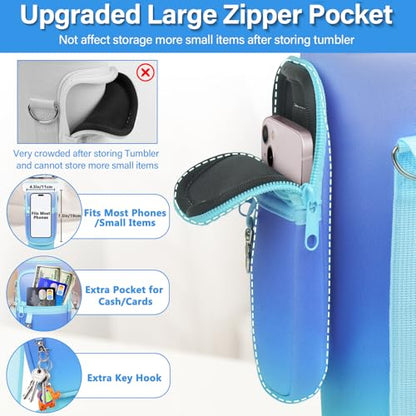 LEFOR·Z Water Bottle Carrier Bag with Phone Pocket Compatible with Stanley/Meoky 40 oz Tumbler with Handle,Water Bottle Holder Pouch with Adjustable Strap Compatible with Stanley Cup Accessories - color: Blue Gradient-Style B