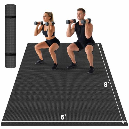 THAILE Large Exercise Mat, 7'x5'/6'x4'/8'x5', 6mm Workout Mat for Home Gym - size: 8'×5'×0.25''