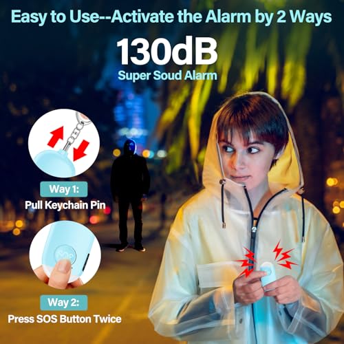 Hion Personal Safety Alarm for Women, 3 Pack Rechargeable 130dB Self Defense Alarm Keychain with LED Flashlight, Emergency Safe Sound Security for Children Elderly, White+Pink+Blue - color: White+pink+blue