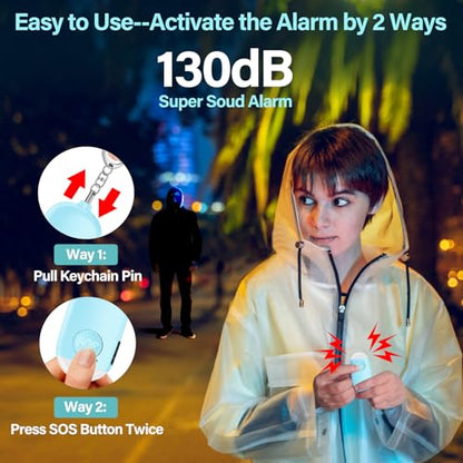 Hion Personal Safety Alarm for Women, 3 Pack Rechargeable 130dB Self Defense Alarm Keychain with LED Flashlight, Emergency Safe Sound Security for Children Elderly, White+Pink+Blue - color: White+pink+blue