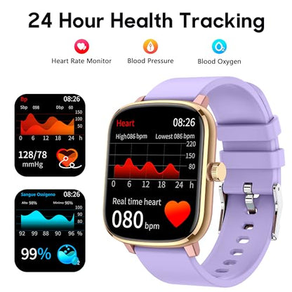Popglory Smart Watch, 1.69'' Fitness Watch Women Men with Heart Rate, Blood Pressure, Blood Oxygen & Sleep Monitor, 110 Sports Modes Fitness Tracker, Waterproof Pedometer Compatible Android iPhone