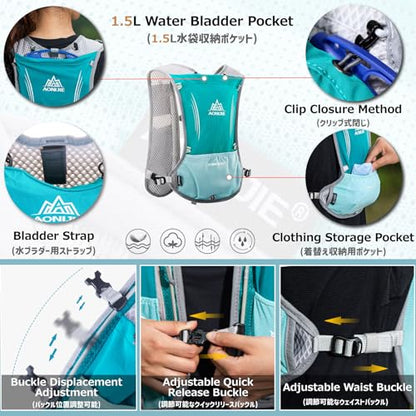 Azarxis Hydration Running Vest Backpack Pack 5L 5.5L for Women and Men Jogging Trail Race Marathon Cycling Hiking - color: Black