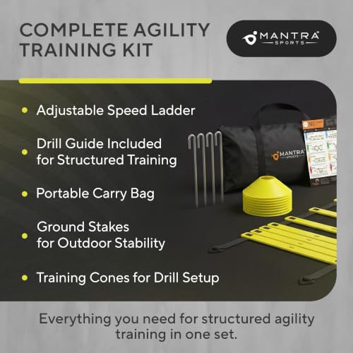 Agility Ladder Set, 12-Rung Speed Ladder + Training Cones, Soccer Training Equipment, Footwork Drills Kit, Speed & Agility Equipment, Football Practice Equipment, Basketball Gear - color: Bright Yellow