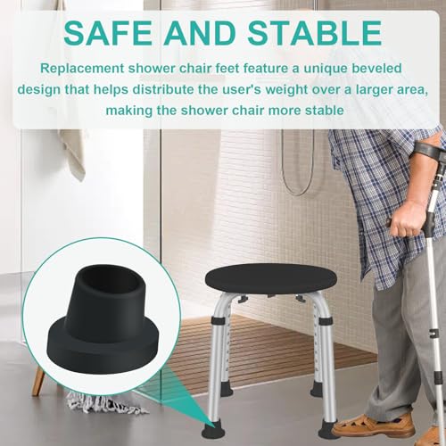 4 Pcs Replacement Feet for Bath Chair Leg Caps Heavy Duty Slope Rubber Feet Pad for Bath Seat Shower Stools (Black, 1-1/8") - color: Black