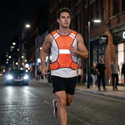 MioCloth High Visibility Reflective Running Vest with Pocket, Breathable Mesh Safety Vest, Unisex Cycling Jogging Night Gear - color: Orange