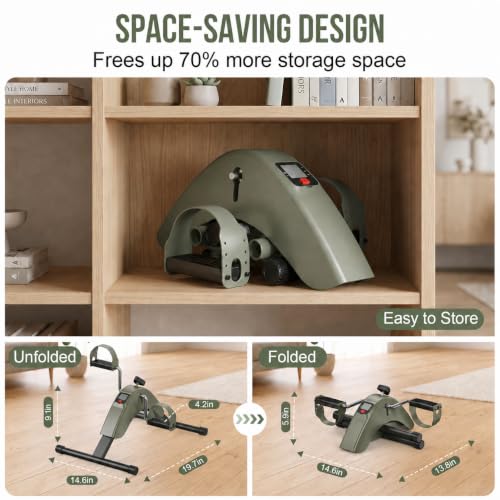 Under Desk Bike Pedal Exerciser for Arms and Legs, Foldable Mini Exercise Bike with LCD Display and Adjustable Resistance for Home and Office - color: Green