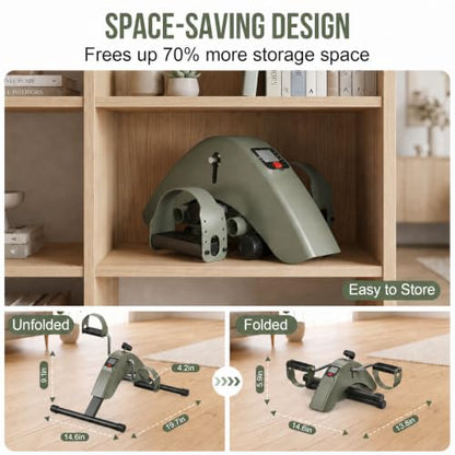 Under Desk Bike Pedal Exerciser for Arms and Legs, Foldable Mini Exercise Bike with LCD Display and Adjustable Resistance for Home and Office - color: Green