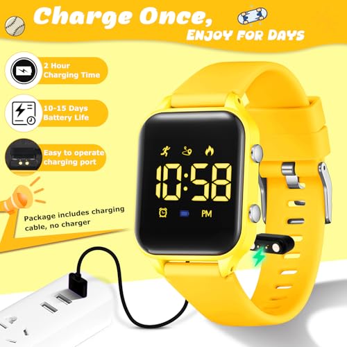 Kids Digital Watches for Boys Girls, Sports Watch with Fitness Tracker, Pedometer, Alarm Clocks, Stopwatch, No App Needed Waterproof Kids Watch, Gift for Teens Student Girls Boys Ages 5-14 - color: Yellow