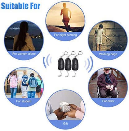 (Upgraded New Version) Safe Sound Personal Alarm, Rechargeable Emergency 130db Security Alarm Keychain Siren Song with 2 LED Lights, for Women, Men, Children, Elderly (3 Pack), Black
