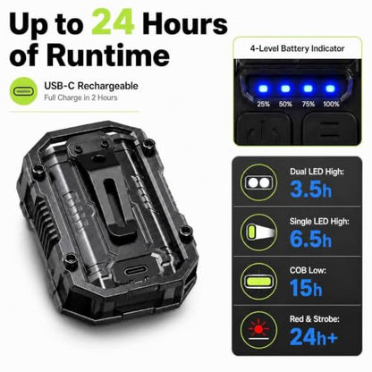 500LM LED Running Light, 2PCS Mini Magnetic Work Light with Arm Band
