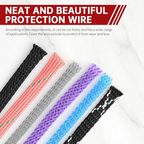 Braided Cable Management Sleeves, High Density PP Cotton Mixed PET Yarn Wire Loom for Automotive Wiring Harness & PC Computer Case Pets No Chew (Black White Black, 4mm (5/32")-49ft) - color: Black White Black, size: 4mm (5/32")-49ft