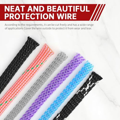 Braided Cable Management Sleeves, High Density PP Cotton Mixed PET Yarn Wire Loom for Automotive Wiring Harness & PC Computer Case Pets No Chew (Black White Black, 4mm (5/32")-49ft) - color: Black White Black, size: 4mm (5/32")-49ft