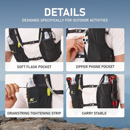 N NEVO RHINO Running Vest 5L, Hydration Vest with 2 TPU 500ml Soft Flask - color: black, size: Medium