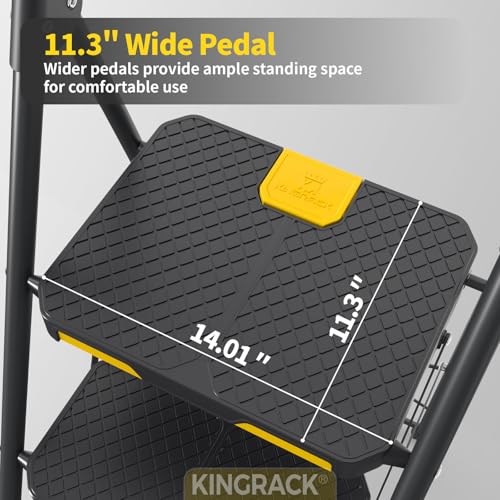 KINGRACK 3 Step Ladder, Sturdy Steel Step Stool with Safe-Lock Design, Handrail, Anti-Slip Wide Pedals, Pass 800lbs Load Testing, Folding Portable Ladder for Multi-Purpose, Home, Kitchen, Black - size: 3-Step