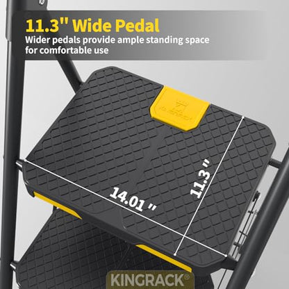 KINGRACK 3 Step Ladder, Sturdy Steel Step Stool with Safe-Lock Design, Handrail, Anti-Slip Wide Pedals, Pass 800lbs Load Testing, Folding Portable Ladder for Multi-Purpose, Home, Kitchen, Black - size: 3-Step