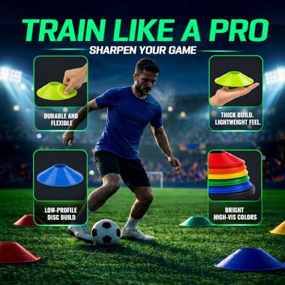 Agility Training Cones 25 Pack, Soccer Disc Cones with Holder, 5-Color Sports Cones for Speed - style: 50 Pack