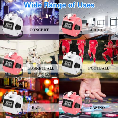 FEBSNOW 2 Pack Tally Counter Clicker 4 Digit Number for School Event - color: White Pink