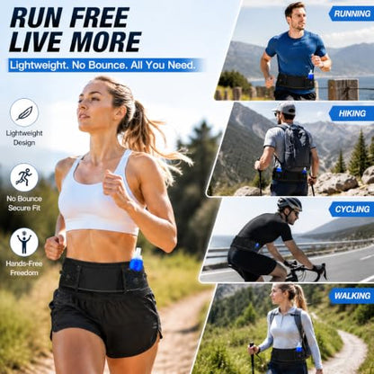 Running Belt for Men Women with 250ml Soft Water Bottle,Running Fanny Pack - size: S/L（25in-37in）