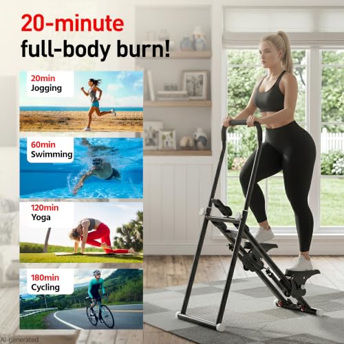 Steppers for Exercise at Home, Compact Folding Stair Climber with Quiet Shock-Absorbing Spring, Long Foam Grip, Stair Stepper for Full-Body Workout Equipment, Stair Stepper for Home