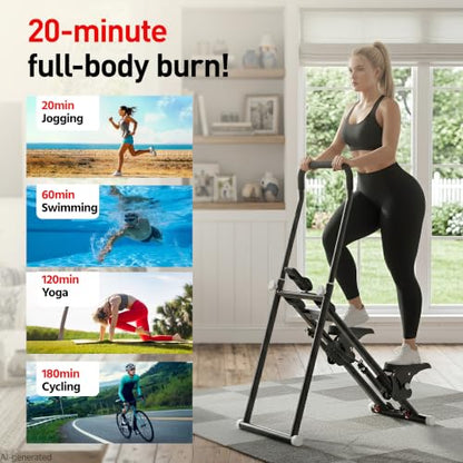 Steppers for Exercise at Home, Compact Folding Stair Climber with Quiet Shock-Absorbing Spring, Long Foam Grip, Stair Stepper for Full-Body Workout Equipment, Stair Stepper for Home