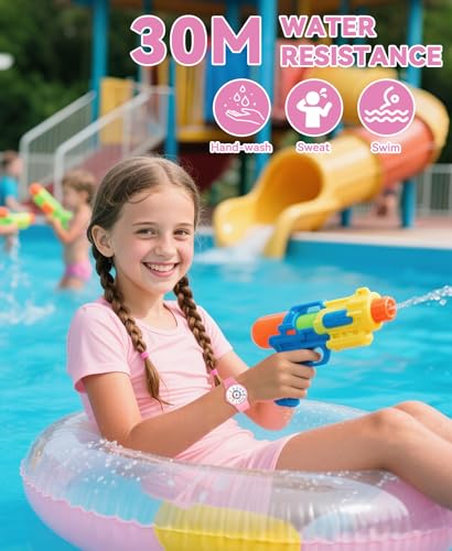 SOCICO Kids Analog Watch 30M Waterproof & Learning Time for Girls Boys - color: Pink-Colorful Dial
