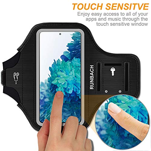 Water Resistant Running Armband for Samsung Galaxy S20 FE/S20+/S10+/S10 Lite/S9+/S8+,Galaxy A60/A51/A50/A32/A30/A20/A11/A10/A8S,with Fingerprint Touch,Adjustable Strap and Card Slot(Black)