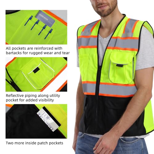 Dib Safety Reflective Safety Vest Made with 3M Tape, Yellow and Black L - color: Yellow & Black, size: Large