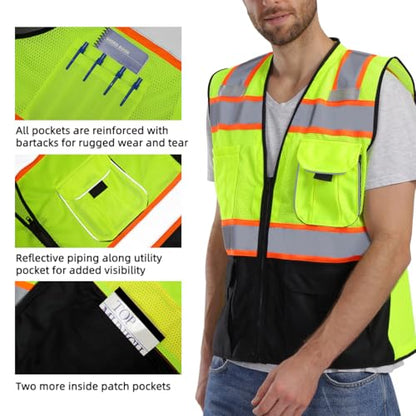 Dib Safety Reflective Safety Vest Made with 3M Tape, Yellow and Black L - color: Yellow & Black, size: Large