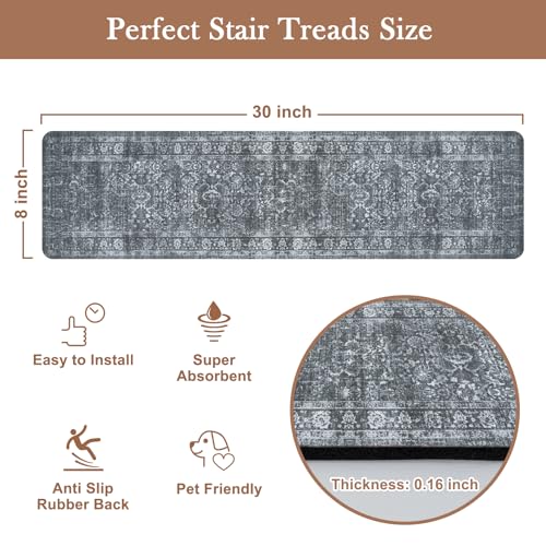 OJIA Stair Treads Non-Slip Stair Runner for Wooden Steps 15PC 30"x8" - color: Dark Gray, size: 30" x 8"