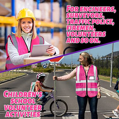 EBOOT 20 Pcs Pink Vests High Visibility Reflective Vest Safety Neon Bright Work Construction Vest with Pockets and Reflective Strips and Zipper for Women Men Outdoor Walking at Night - color: Pink