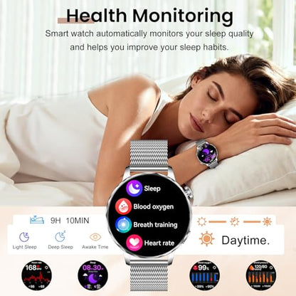 Smart Watches for Women, 1.27'' Smartwatches (Answer/Make Calls) Compatible with iPhone/Android Phones, IP68 Waterproof Fitness Tracker Watch with Sleep Monitor, 100+ Sports Modes (Silver) - color: Silver