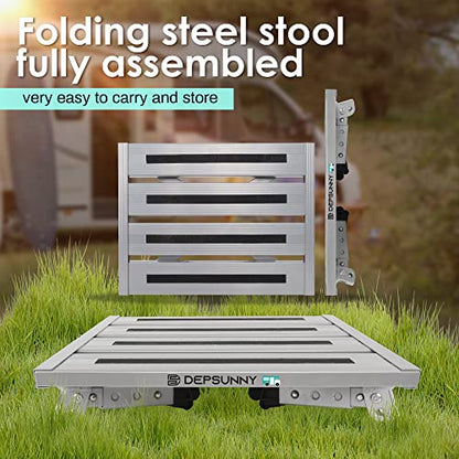 Adjustable RV Step Stool, Wide Platform, Foldable Legs, Silver - color: Silver