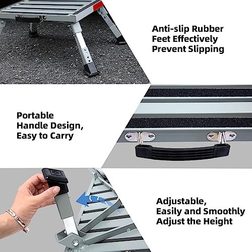 Homeon Wheels Adjustable Iron RV Step Stool, Folding Non-Slip Platform - color: Iron Sliver
