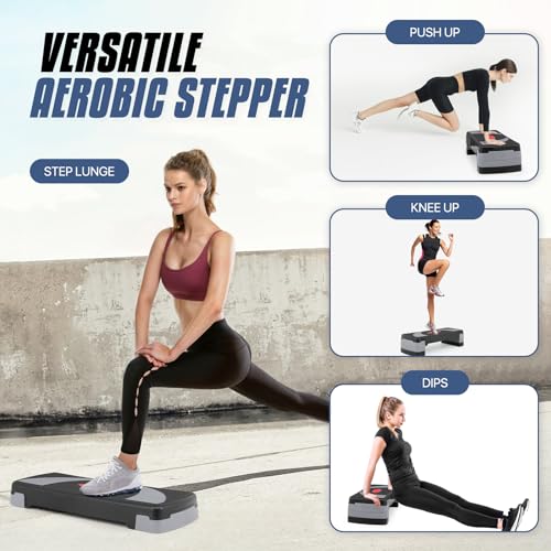 MADOG Aerobics Stepper Platform with 4/6/8 inch Height Stackable Risers - color: Black/Gray, size: 31-Inch