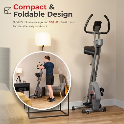Sunny Health & Fitness Smart Foldable Magnetic X-Bike, Low-Impact Workouts - color: Grey