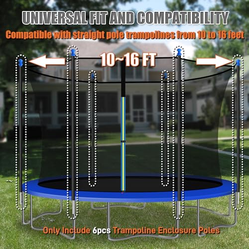 6PCS Trampoline Poles Replacement - Universal Enclosure Poles with Hardware