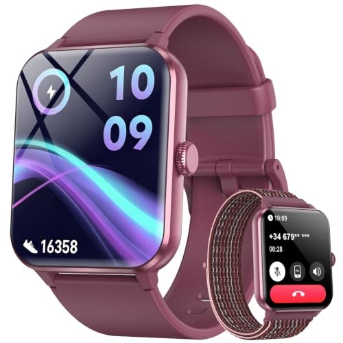 Blackview 2026 Fitness Tracker (Answer/Make Calls), 1.85'' Smart Watch for Men and Women with Heart Rate/Sleep Monitor/2 Straps, 100+ Sports Modes, IP68 Waterproof Activity Tracker for Android/iPhone - color: Claret